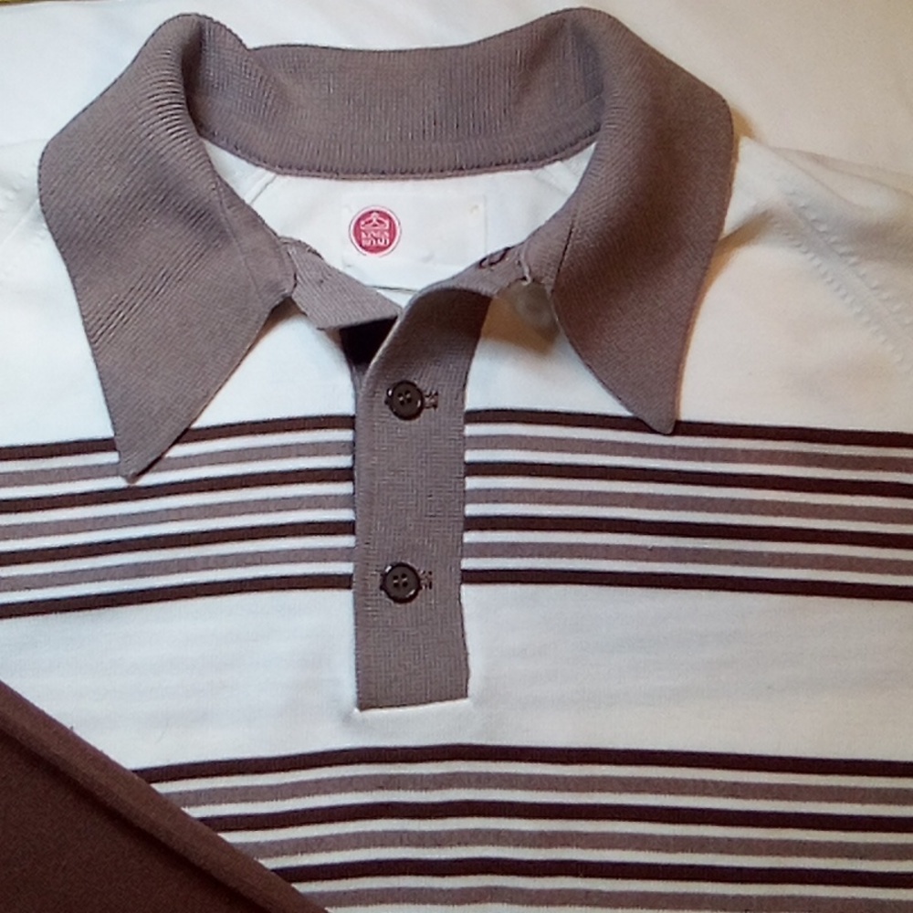 Kings Road, Size Large, Brown/Beige Striped, Long Sleeve Polo Shirt